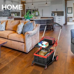 Chariot utilitaire à deux niveaux chariot pliant avec 2 caisses de stockage chariots d'épicerie pliables multifonctionnels - Product Image 5