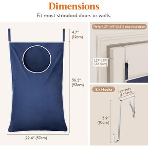 Panier à linge suspendu sur porte, grand sac pliable avec crochet pour salle de bain, bleu foncé, 22,4x36,2x0,4 pouces - Product Image 2