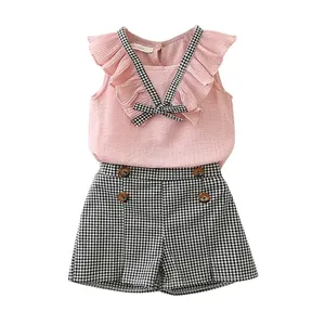 Estate carino bambini gonna tinta unita Top due pezzi ragazza abbigliamento Set