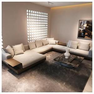 Modern Minimalist I-Shaped Modular Sofa Set Square Fabric <b>Corner</b> Sofa for Living Room for Apartments Hotels and Villas - Product Image 2