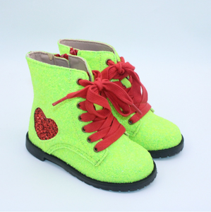 Bottes mi-hautes en dentelle pour filles, vertes, brillantes, personnalisées, pour l'automne/hiver, bottes de combat pour enfants, bébés, petites filles - Product Image 2