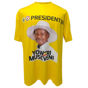 140-150GSM Uganda campaña electoral presidencial camiseta gorra bandera chaleco conjunto artículos promocionales para seguidores de Yoweri Museveni - Product Image 2