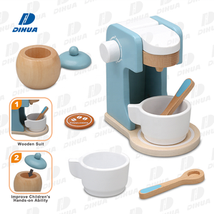 Happy <span class=keywords><strong>Earth</strong></span>-Cafetière en bois jouet semblant appareil de cuisine café Barista ensemble pour jeu de rôle apprentissage amusant jeu imaginatif - Product Image 1