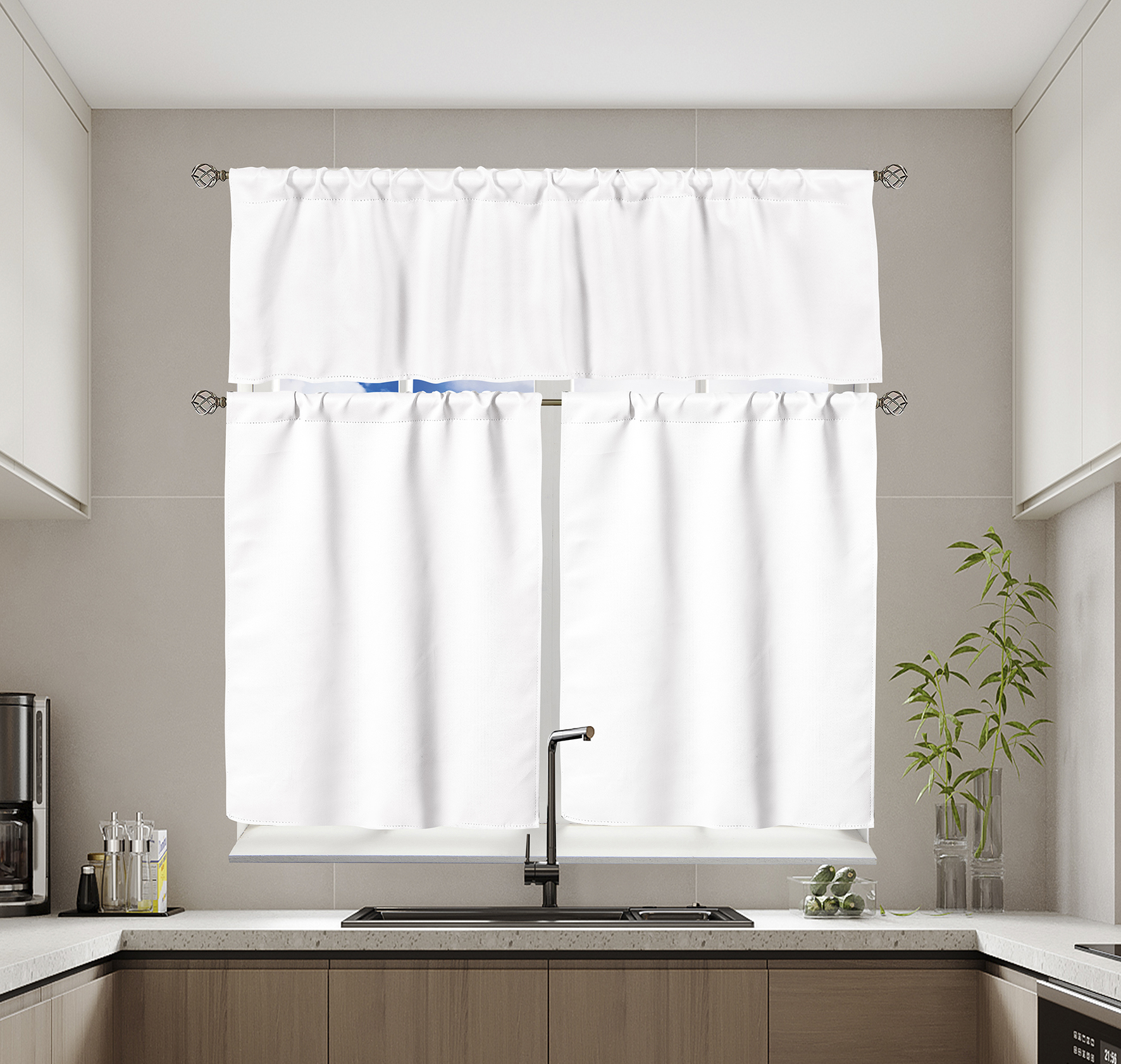 3 pc. Embroidered Curtains Set: 2 Tiers & Swag (60x36) WINTER HOLIDAYS FLOWERS