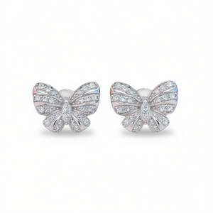 E1645 Orecchini a Farfalla in Oro Bianco con Diamanti Taglio Brillante Rotondo Stile Carino per Uso Quotidiano Femminile - Product Image 1