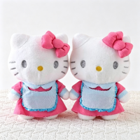 Grosir Pabrik Mainan Boneka Hello Kitty Lucu Bergambar Kartun dengan Gaun Celemek Merah Kembar 8 inci, Kawaii Imut untuk Permainan Arcade Anak-anak