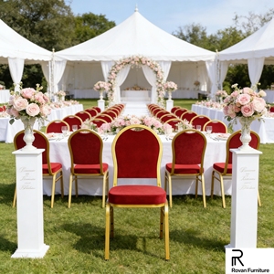Sillas Metálicas <span class=keywords><strong>para</strong></span> <span class=keywords><strong>Banquetes</strong></span> a Precio Económico, Sillas Apilables <span class=keywords><strong>para</strong></span> Iglesia con Tapicería Roja, Silla <span class=keywords><strong>para</strong></span> Hotel con Cojín Moldeado - Product Image 2