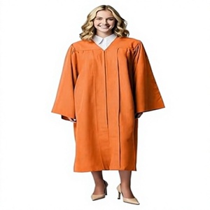 Túnica de Graduación Naranja para Mujer, Túnica Académica de Poliéster Mate para Ceremonia Escolar, Talla Adulto - Product Image 1