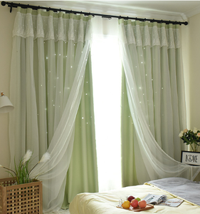 XinLan all'ingrosso Ready Made in tinta unita doppio strato <span class=keywords><strong>principessa</strong></span> Designer Star pizzo <span class=keywords><strong>tenda</strong></span> oscurante per soggiorno - Product Image 4