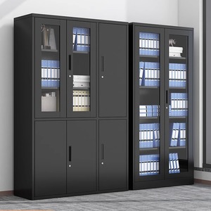 Black Filing Cabinet Thickened Sheet Metal Office Storage Cabinet With Glass Door Lockable For Document Archive And Organization - Product Image 1