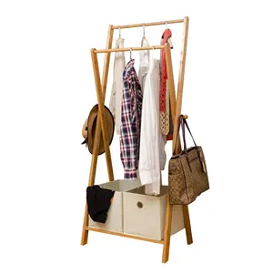 Подставка для одежды из натурального бамбука с полкой для хранения многофункциональная деревянная сушилка для одежды для гостиной