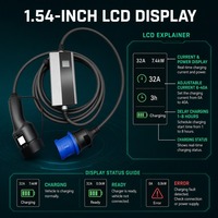 Cargador Portátil Universal para Vehículos Eléctricos Tipo 2 110-250V CA con Pantalla LCD IP67, Corriente Ajustable, Temporizador de 8H, Enchufe UK/EU