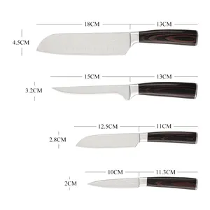 Hot Selling Kitchen Knife Damascus Pattern Chef Knife Set With Pakka Wood Handle