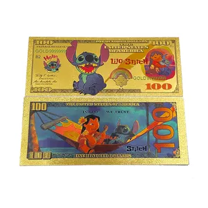 针迹卡通动漫卡塑料100美元24k金箔儿童纸币礼品