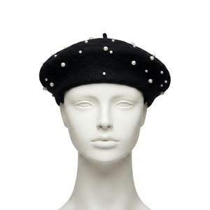 Boina de Lana con Perlas Decorativas, Sombrero de Perlas de Imitación para Mujer, Otoño Invierno, Uso Diario, Viajes, Fiestas, Venta al por Mayor, Logotipo Personalizado, Alta Calidad, OEM, ODM - Product Image 1