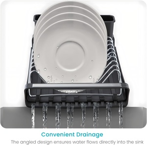 <span class=keywords><strong>Escurridor</strong></span> de platos <span class=keywords><strong>extensible</strong></span> de acero al carbono con soporte para cubiertos extraíble Estante para platos de cocina para secar platos - Product Image 3