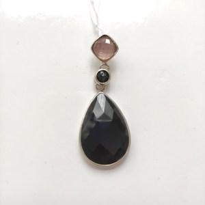 Pendentif en argent 925, agate noire, MOP champagne, quartz - Product Image 1