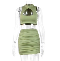 Tenue d'été personnalisée sexy pour femme, ensemble 2 pièces moulant, comprenant un haut dos nu à découpes et une robe midi froncée pour club, soirée, plage et maillot de bain