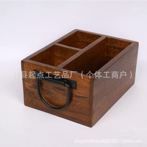 Boîte de rangement vintage en bois pour couverts, organiseur portable en bois pour couteaux et fourchettes, compartimenté pour baguettes et cuillères en bois massif - Product Image 4