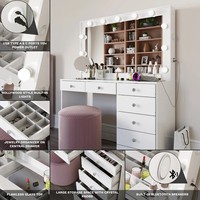 Table de maquillage de beauté blanche brillante de 120 cm pour filles, coiffeuse pour le maquillage avec chaise pour salle de dressing avec plateau en verre