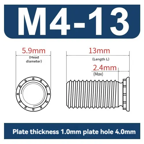 FH-M4*13 बड़ी मात्रा में जिंक प्लेटेड कार्बन स्टील राउंड हेड रिवेट स्क्रू