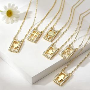 Collier pendentif en zircon plaqué or 18 carats, chaîne en laiton, bijoux géométriques en forme de cœur, croix, étoile, lettre pour femmes, collier en zircon - Product Image 1