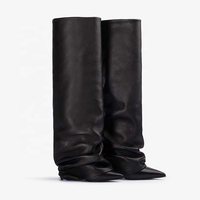 Bottes hautes pour femme sur mesure à talon fin, bout pointu, pour mollets larges, collection hiver 2024, rehaussantes