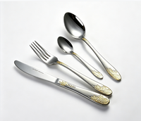 Ensemble de couverts de luxe en acier inoxydable doré 4 pièces, finition miroir haute brillance, comprenant cuillère, fourchette, couteau et cuillère à thé pour mariage