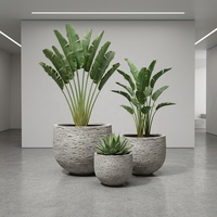 Set 3 Pot Tanaman GRC Abu-abu Batu Terang Tekstur Batu Kasar, Pot Bunga Beton Tahan Cuaca untuk Dalam & Luar Ruangan, Hotel