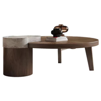 Table basse simple en noyer avec plateau circulaire en verre, style italien créatif pour salon