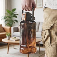 Bouteille d'eau portable Longstar 2L avec paille rabattable, conception anti-fuite, sans BPA, revêtement spécial pour le bureau, la salle de sport, le sport, l'école