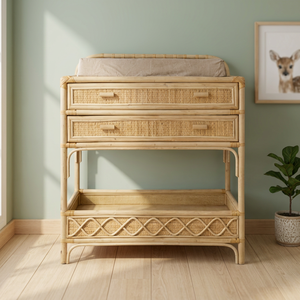 Rattan <b>Baby</b> <b>Changing</b> <b>Table</b> <b>With</b> <b>Drawers</b> And Shelf Tropical Design For <b>Babies</b> And Kids 0 To 3 Years - Product Image 3