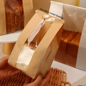 Custom Printed Food Grade Kraft Paper <b>Bag</b> with Window for Bread Croissant Toast Takeaway Packaging Recycled Materials - Product Image 2