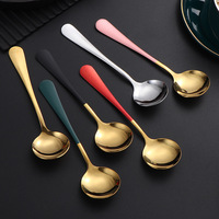 Cuillère ronde en acier inoxydable personnalisée avec logo, cuillère à dessert coréenne, cuillère à café et à thé, manche coloré or rose vert noir rouge café
