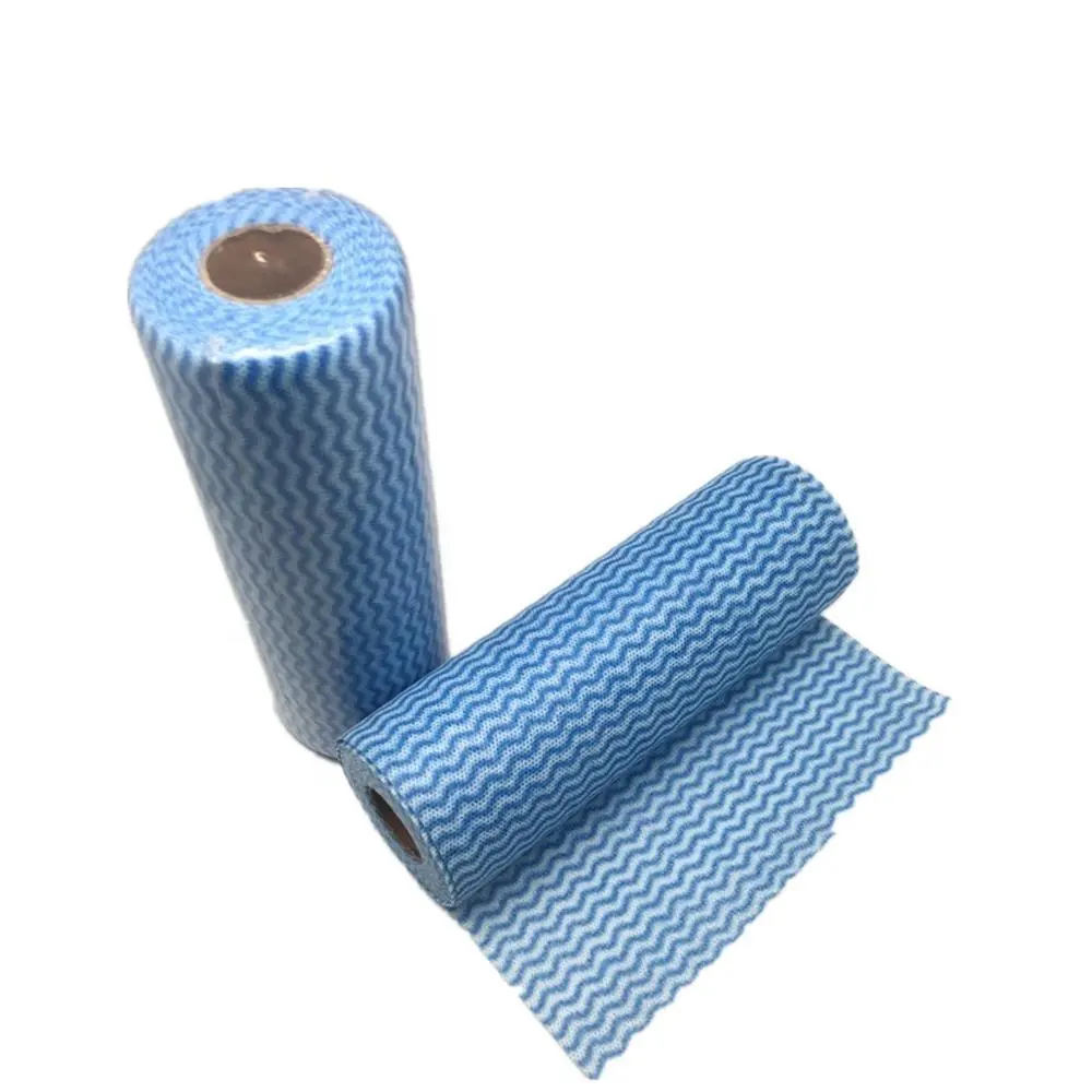 Spunlace อุตสาหกรรมผ้าฝ้ายเช็ดผ้านอนวูฟเวนสีฟ้าม้วนกระดาษที่กำหนดเองพิมพ์ผ้าทำความสะอาด