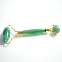 Rouleau de massage facial en jade aventurine verte naturelle pour la vente, rouleau facial rose doré, design DIY tendance