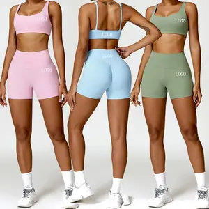 Set pakaian olahraga Yoga kebugaran olahraga baru set bra olahraga seksi setelan olahraga Yoga olahraga aktif pakaian olahraga Gym pakaian Yoga wanita set pendek