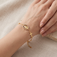 Gelang Rantai & Liontin Salib Emas Lapis Perak Sterling 925 Kristen Religius Fesyen Khusus untuk Unisex Wanita Pria