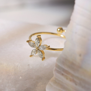 Floral <b>Open</b> <b>Ring</b> 18k Gold Titanium Steel Zircon Inlay Women's Jewelry Gift - Product Image 4