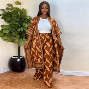 Nouvel <span class=keywords><strong>ensemble</strong></span> printemps 2026 pour femmes africaines, style européen et américain : cardigan imprimé bleu et <span class=keywords><strong>pantalon</strong></span> ample à jambes larges - Product Image 5