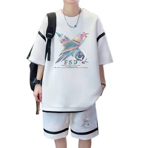 Support de personnalisation d'un article T-shirt imprimé à la mode gaufré et décontracté Short Ensemble deux pièces Trendy Cool T-shirt à manches courtes - Product Image 5