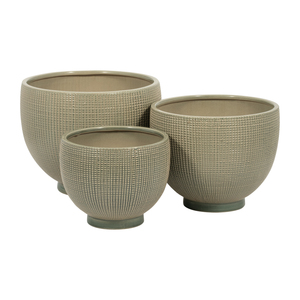 Vasi moderni in gres ceramico rotondi per piante da interno ed esterno, set di tre dimensioni - Product Image 4