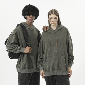 Sweat à capuche en coton 350g de haute qualité pour homme, grande taille, coupe oversize, épaules tombantes, style rétro délavé, avec doublure polaire épaisse - Product Image 5