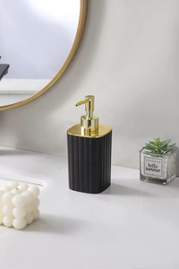 Luxury Hotel Black Plastic 6pcs Bathroom Set Multi-Functional <b>Bottle</b> Dispenser Accessories with Toilet <b>Brush</b> - Product Image 3