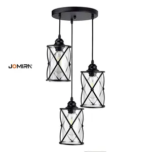 3-Lamp Industrial Retro Style Pendant Light Black Metal Cage Hanging Embedded Design for Chandeliers & Pendant Lights