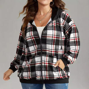 Para <span class=keywords><strong>Amazon</strong></span> Europeo Americano transfronterizo moda Casual Otoño Invierno suelta <span class=keywords><strong>chaqueta</strong></span> con capucha a cuadros para <span class=keywords><strong>mujer</strong></span> nueva cremallera frontal - Product Image 3