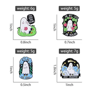 เข็มกลัดเคลือบเงา Emotional Ghost Boo พูดถึงความรู้สึกของคุณ มากเกินไป ฉันกำลังฟื้นฟู  เข็มกลัดติดเสื้อ กระเป๋าเป้ เครื่องประดับ - Product Image 2