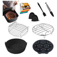 Ensemble de paniers réutilisables en silicone alimentaire pour friteuse à air, accessoires pour four et friteuse à air avec grille en acier inoxydable