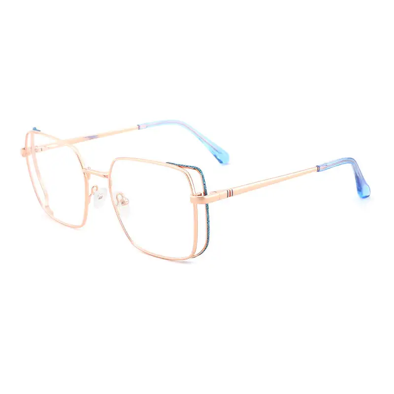 Toptan renkli özel gözlük imalat kadınlar optik çerçeve kare Metal çerçeve gözlük