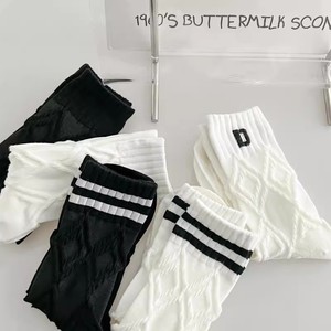 Crew Socks Mid Calf Black <b>White</b> Diamond Pattern Preppy Sporty Style Sweat Absorbing Polyester Fiber Women Casual Socks - Product Image 4